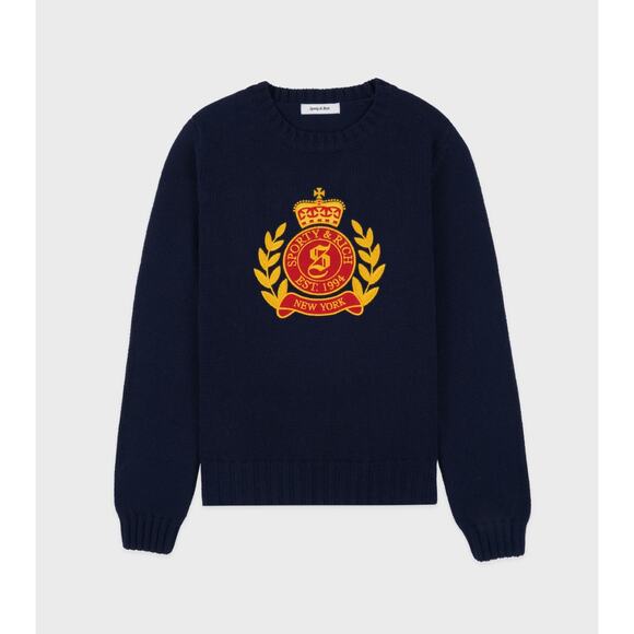 NWT SPORTY & RICH NY Crest Knitted Sweater Navy Blue XS